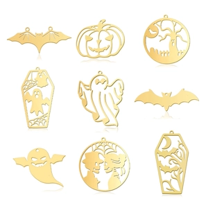 Halloween Stainless Steel Pendants Hollow Ghost Bat Pumpkin Coffin Shape DIY Jewelry Making Accessories For Necklace