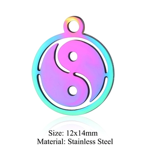 Regenbogen Edelstahl Yin Yang Anhänger zeigt 12x14mm Größe und metallische Textur