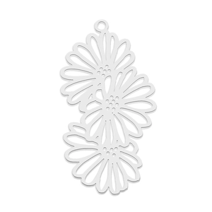 Detailed view of daisy-shaped stainless steel charms with intricate cutout design