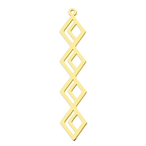 Close-up of interlocking geometric gold rhombus charms with polished metallic finish