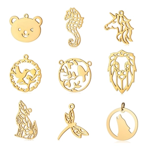 Pendentifs Animaux en Acier Inoxydable Minimalistes pour la Fabrication de Bijoux DIY Charms Libellule Hippocampe Tortue Lion Loup Bijoux