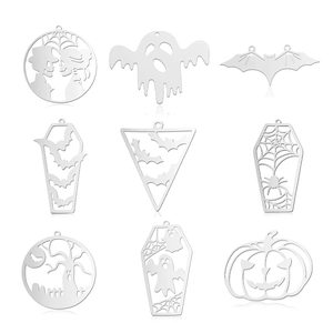 Set of 9 stainless steel Halloween pendants featuring ghost and pumpkin DIY jewelry charms