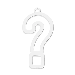 Macro view of question mark shaped stainless steel pendant with hollow geometric design