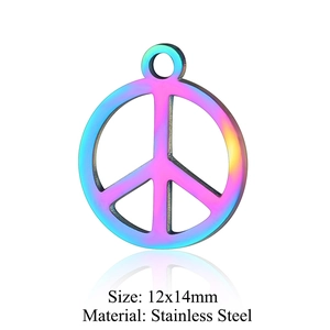 Nahaufnahme des 12x14mm Regenbogen-Edelstahl-Friedensanhängers mit Spiegelreflexion