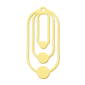 Detail of triple nested oval stainless steel charms with solid disc accents in gold finish