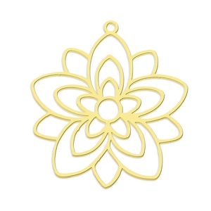 Detailed view of a gold hollow flower pendant in stainless steel for DIY jewelry making