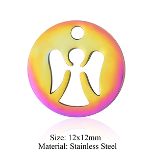 Regenbogenfarben Edelstahl Anhänger Engel Motiv mit Maßangaben 12x12mm für Schmuck