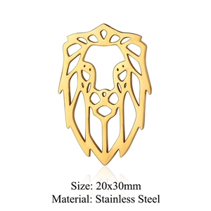 Vue détaillée du pendentif tête de lion géométrique en acier inoxydable doré 20x30mm DIY