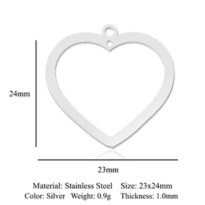 Detailed size specifications for heart-shaped stainless steel pendant DIY accessory