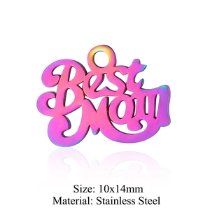 Regenbogen-Edelstahlanhänger Best Mom 10x14mm mit lebhafter Farbverlauf-Beschichtung