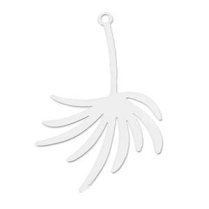 Polished stainless steel palm leaf pendant with a mirror finish and hanging hole