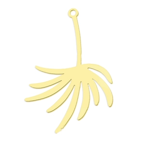 Close-up of golden stainless steel palm leaf pendant charm with polished finish