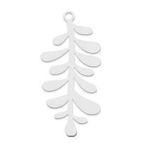 Detailed view of leaf-shaped stainless steel pendant with polished silver finish for DIY jewelry