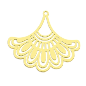 Detailed view of a gold hollow ginkgo leaf geometric pendant for DIY jewelry making