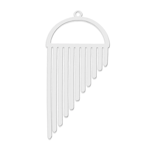 Macro detail of geometric silver tassel pendants made of high-polished stainless steel