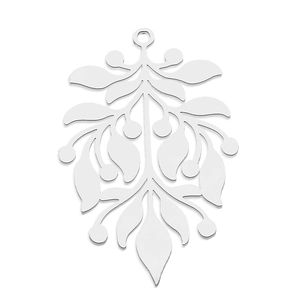 Detailed macro view of silver hollow stainless steel plant leaf pendant for DIY jewelry
