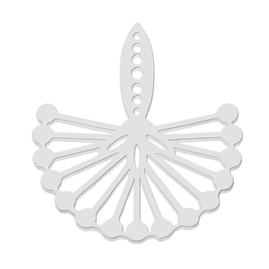 Close-up of fan-shaped stainless steel leaf pendants with detailed hollow structure