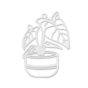 Detailed view of silver minimalist stainless steel leaf pendant for jewelry making