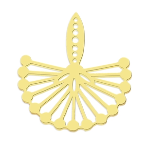 Detailed view of fan-shaped hollow golden stainless steel pendant with fine craftsmanship