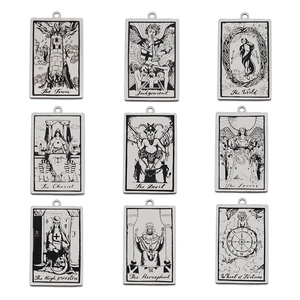 Vintage Edelstahl Tarot Karten Anhänger Rechteck Charms Für Ketten Herstellung Für Damen Herren Mysteriöser Schmuck DIY Zubehör