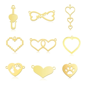 Stainless Steel Heart Pendant Accessory For DIY Jewelry Making Gold Silver Plated Baby Footprints Mom Infinity Design