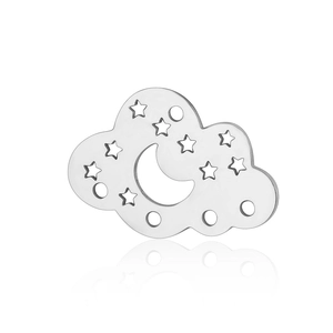 Colgante de nube plateada pulida con calados de estrellas y luna para joyas DIY