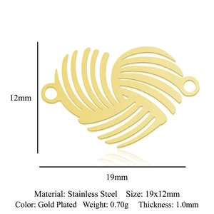 Golden stainless steel heart pendant with intricate hollow lattice design and dimensions