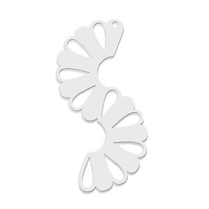 Macro detail of S-shaped hollow petal pendant in silver stainless steel for DIY jewelry