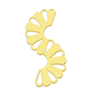 Polished gold wave-shaped fan charm with cutout design and top hole for DIY jewelry