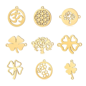 Stainless Steel Tree Of Life Flower Of Life Om Symbol Clover Charms Pendants For Jewelry Making DIY Findings Accessories