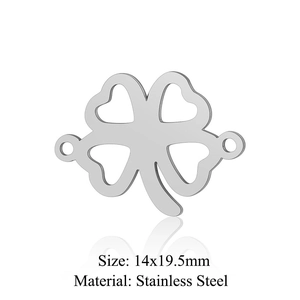 Detailed silver stainless steel four leaf clover charm connector size 14x19.5mm for DIY jewelry