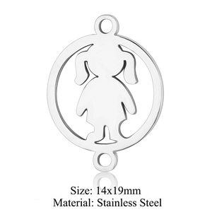 Detail view of 14x19mm stainless steel hollow girl silhouette pendant with dual rings