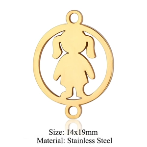 Detail of 14x19mm gold stainless steel girl cutout charm connector with dimensions