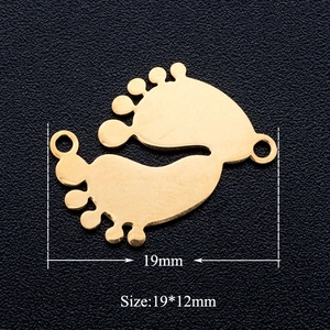Pendentifs empreintes de bébé dorés en acier inoxydable, 19x12 mm pour bijoux