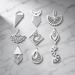 Lot de 5 pendentifs géométriques en acier inoxydable en forme de feuille de ginkgo