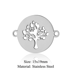 Macro shot of 15x19mm stainless steel tree of life charm with polished finish