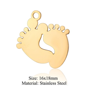 Polished gold stainless steel baby feet charm with dimensions 16x18mm for DIY jewelry