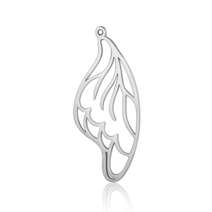 Polished stainless steel butterfly wing pendant showing intricate hollow-out details
