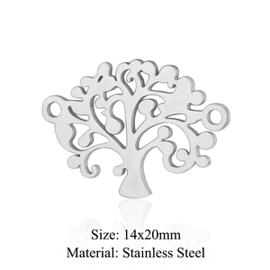 Macro detail of 14x20mm stainless steel Tree of Life pendant connector for DIY jewelry