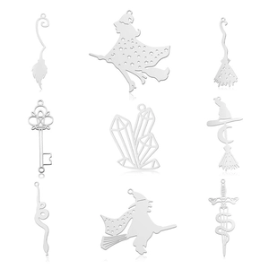 Set van 9 roestvrijstalen mystieke hangers met bezem, slang en maan voor doe-het-zelf sieraden