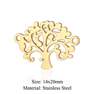 Detail view of a 14x20mm golden stainless steel Tree of Life pendant jewelry connector