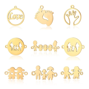 Stainless Steel Family Silhouette Pendants Polished Gold Silver Boy Girl Baby Feet Love Charms For DIY Necklace Jewelry Making