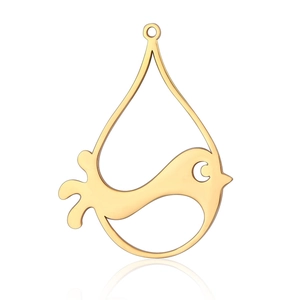 Detailed macro view of hummingbird shaped gold plated stainless steel pendant with hanging loop