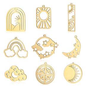 Colgantes Celestiales Huecos de Acero Inoxidable Sol Luna Estrella Nube Arcoíris Brújula Charms Solo Colgante