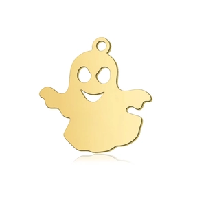 Gedetailleerde weergave van een gepolijste gouden roestvrijstalen spook hanger diy