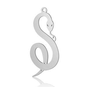 Polished silver stainless steel S-shaped snake pendant with detailed head and loop