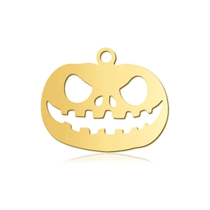 Detail van een gouden holle pompoen Jack-o'-lantern hanger voor het maken van sieraden
