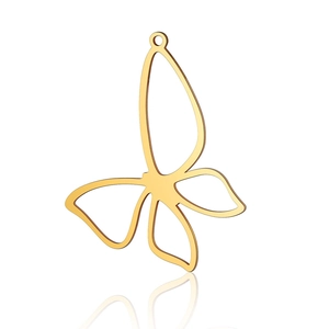 Detail of a gold butterfly cutout charm in polished stainless steel for DIY jewelry making