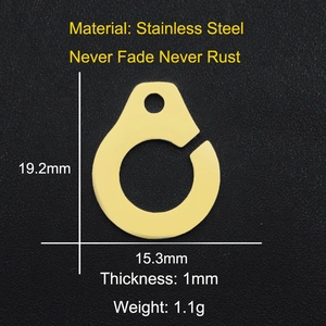 Pendentif cœur en acier inoxydable doré avec dimensions détaillées de 19,2 mm