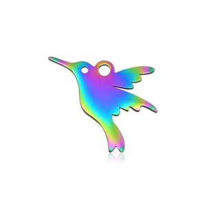 Detailed view of hummingbird pendant with colorful iridescent plating for DIY jewelry